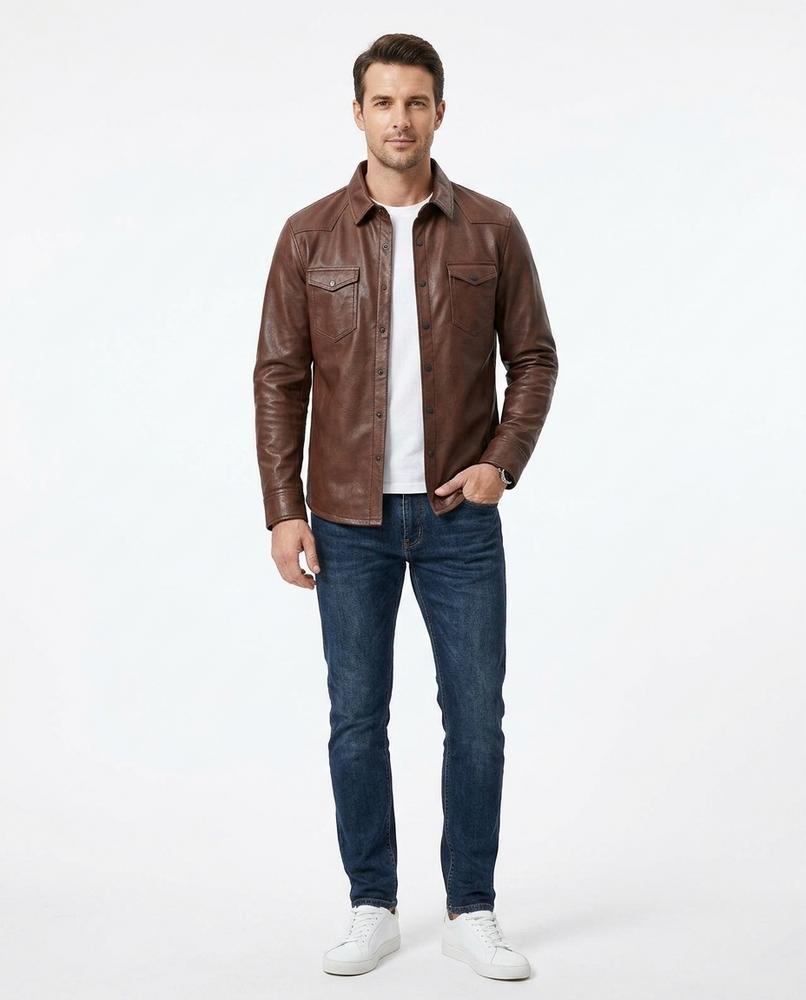 Cloppenburg Mode - Nerev | Tailliertes Genarbtes Lederhemd Herren