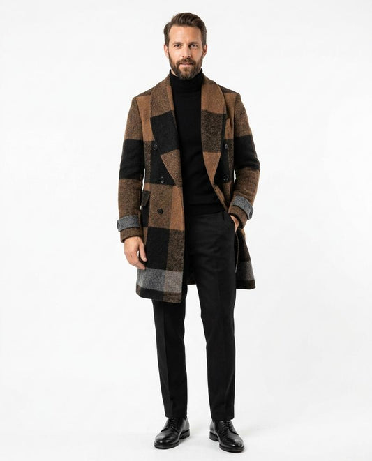 Cloppenburg Mode - Riser | Karierter Doppelreihiger Mantel Herren