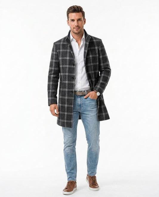 Cloppenburg Mode - Letal | Karierter Taillierter Mantel Herren