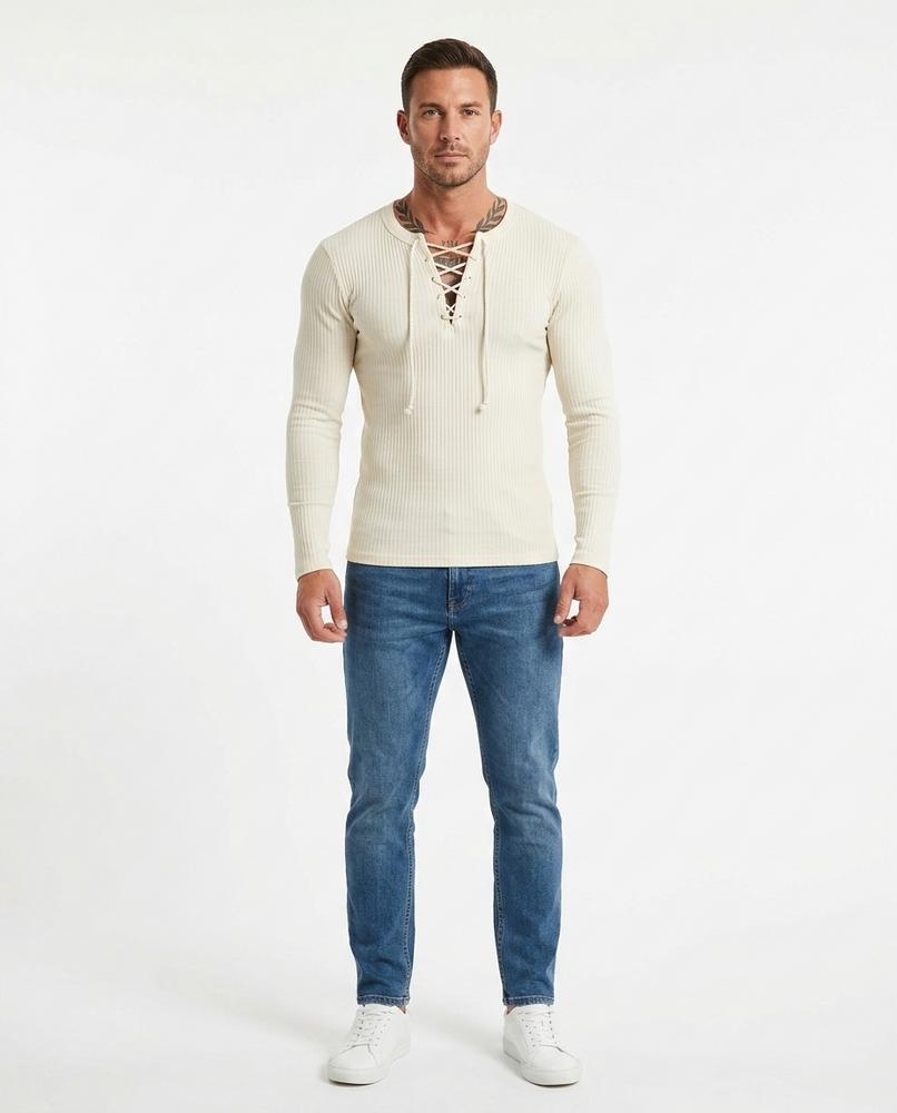 Cloppenburg Mode - Yilar | Geschnürtes Geripptes Shirt Herren